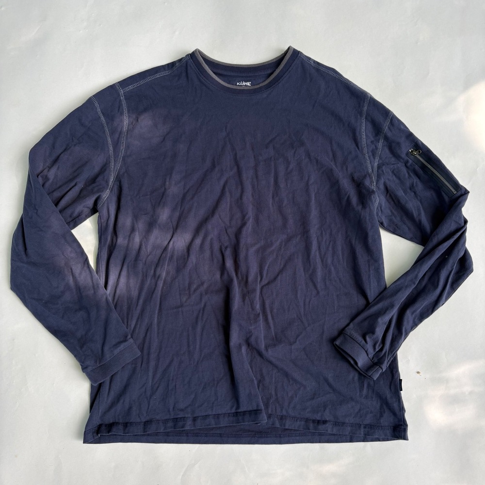 KUHL Wildfibre Mens XXL Navy Blue Organic Cotton Long Sleeve T-Shirt Zip Pocket